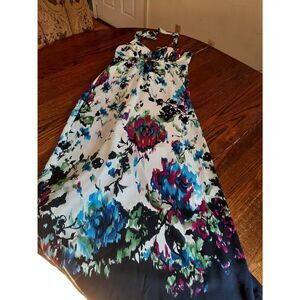 Size 8 Dress Barn Floral Maxi Long Halter Dress Lined Sleeveless Blue Pink Green